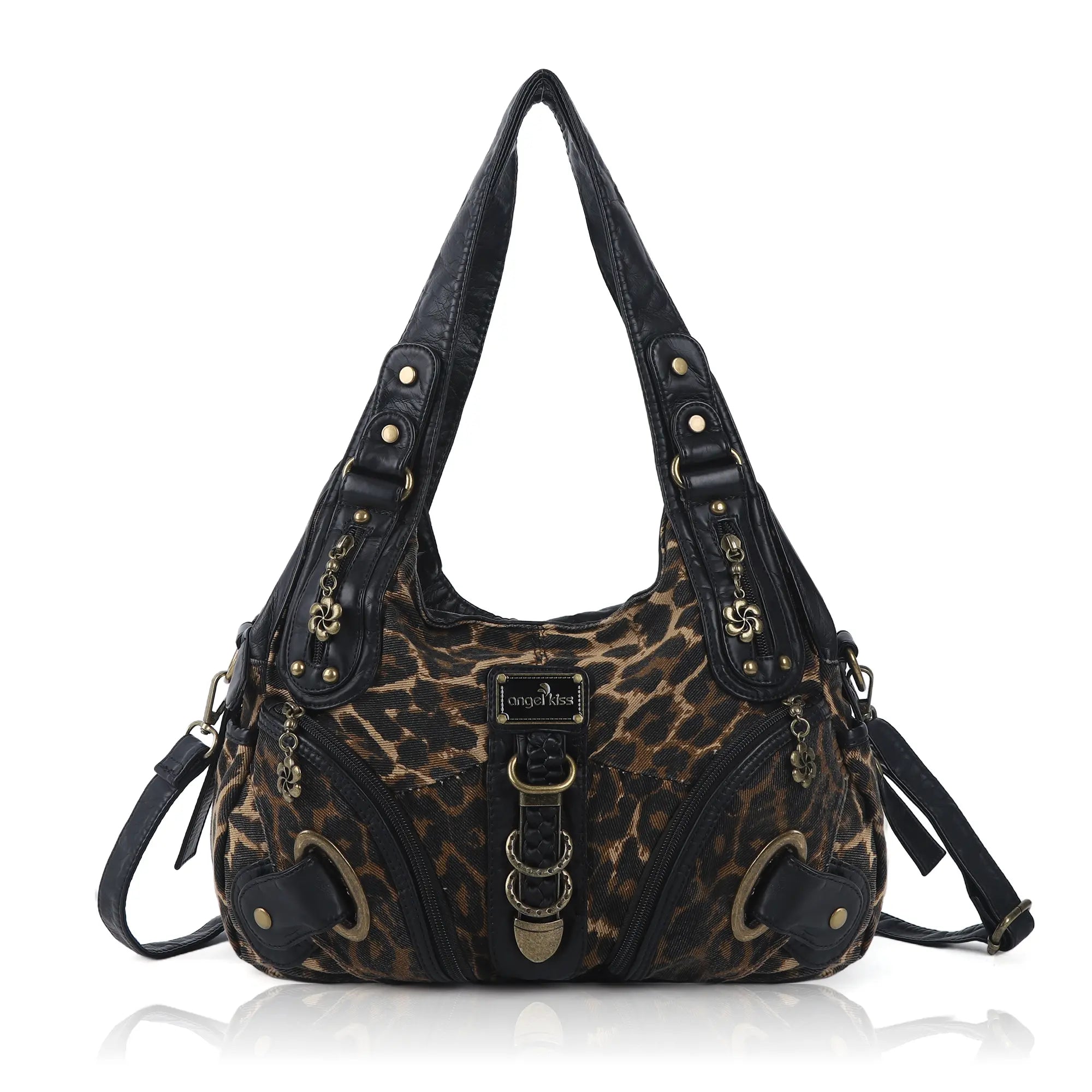 Leopard Print Crescent Shoulder Purse with Top Zip