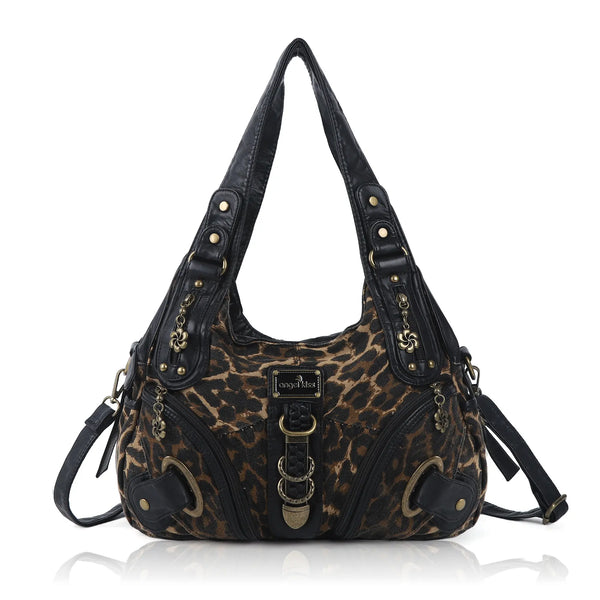 Leopard Print Crescent Shoulder Purse with Top Zip