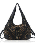 Leopard Print Crescent Shoulder Purse with Top Zip