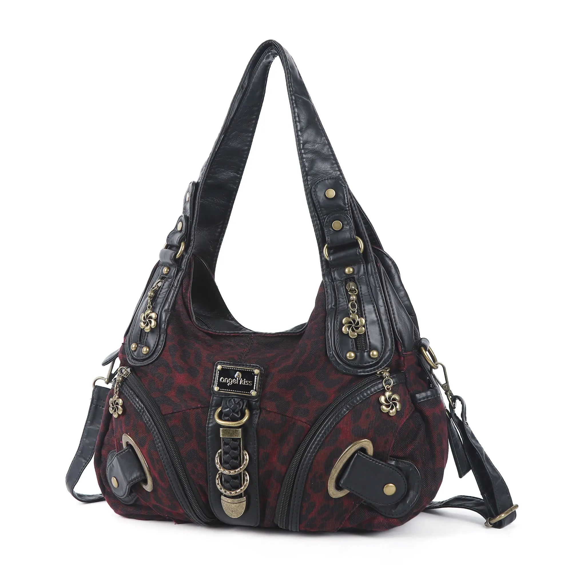 Leopard Print Crescent Shoulder Purse with Top Zip