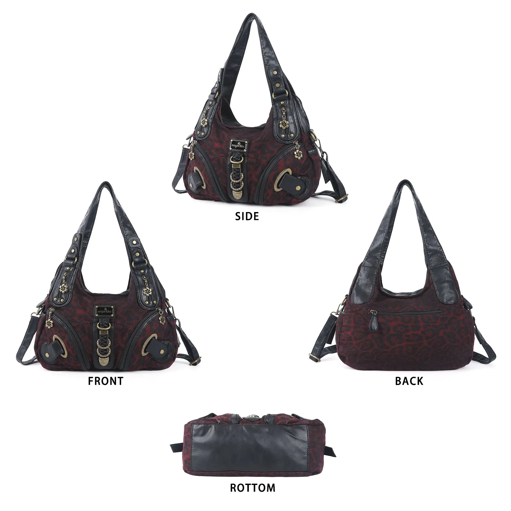 Leopard Print Crescent Shoulder Purse with Top Zip