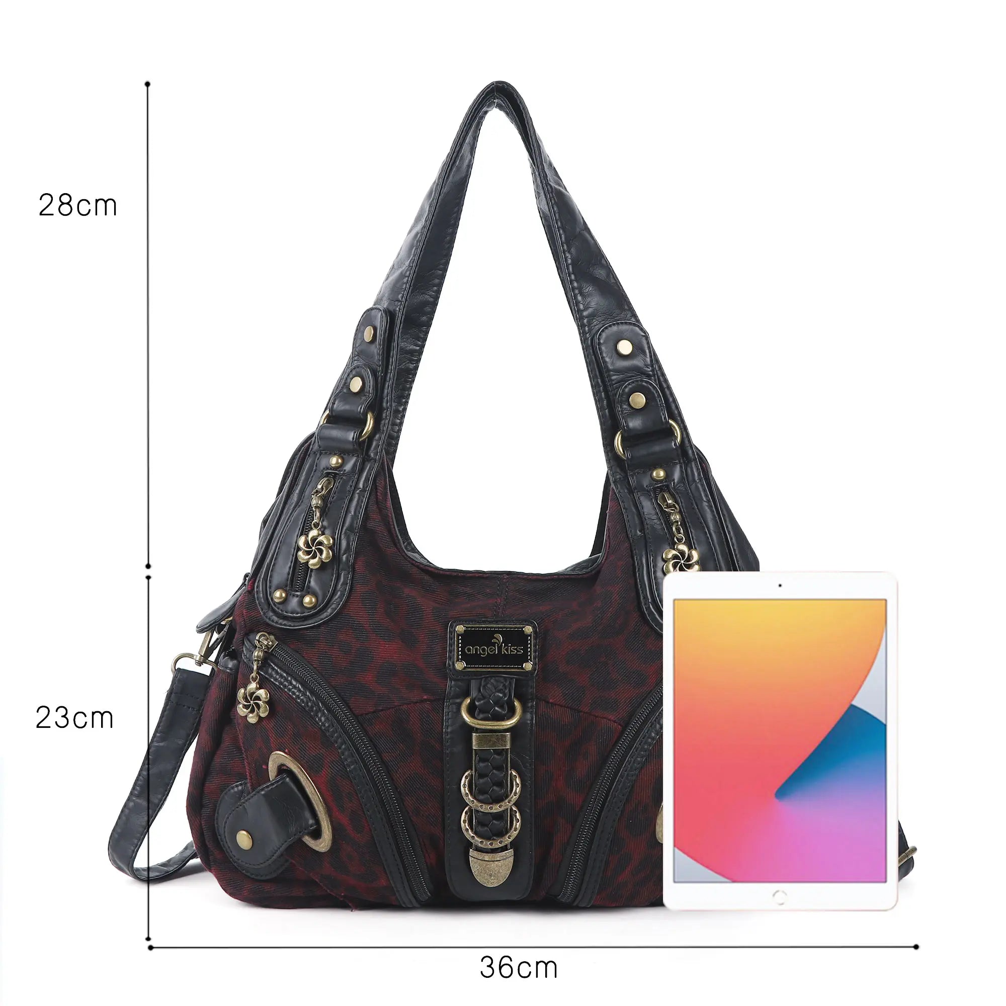 Leopard Print Crescent Shoulder Purse with Top Zip