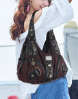 Leopard Print Crescent Shoulder Purse with Top Zip