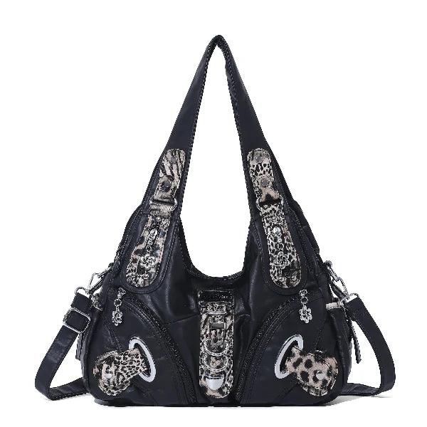 Leopard Print Crescent Shoulder Purse with Top Zip