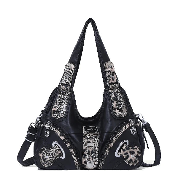 Leopard Print Crescent Shoulder Purse with Top Zip