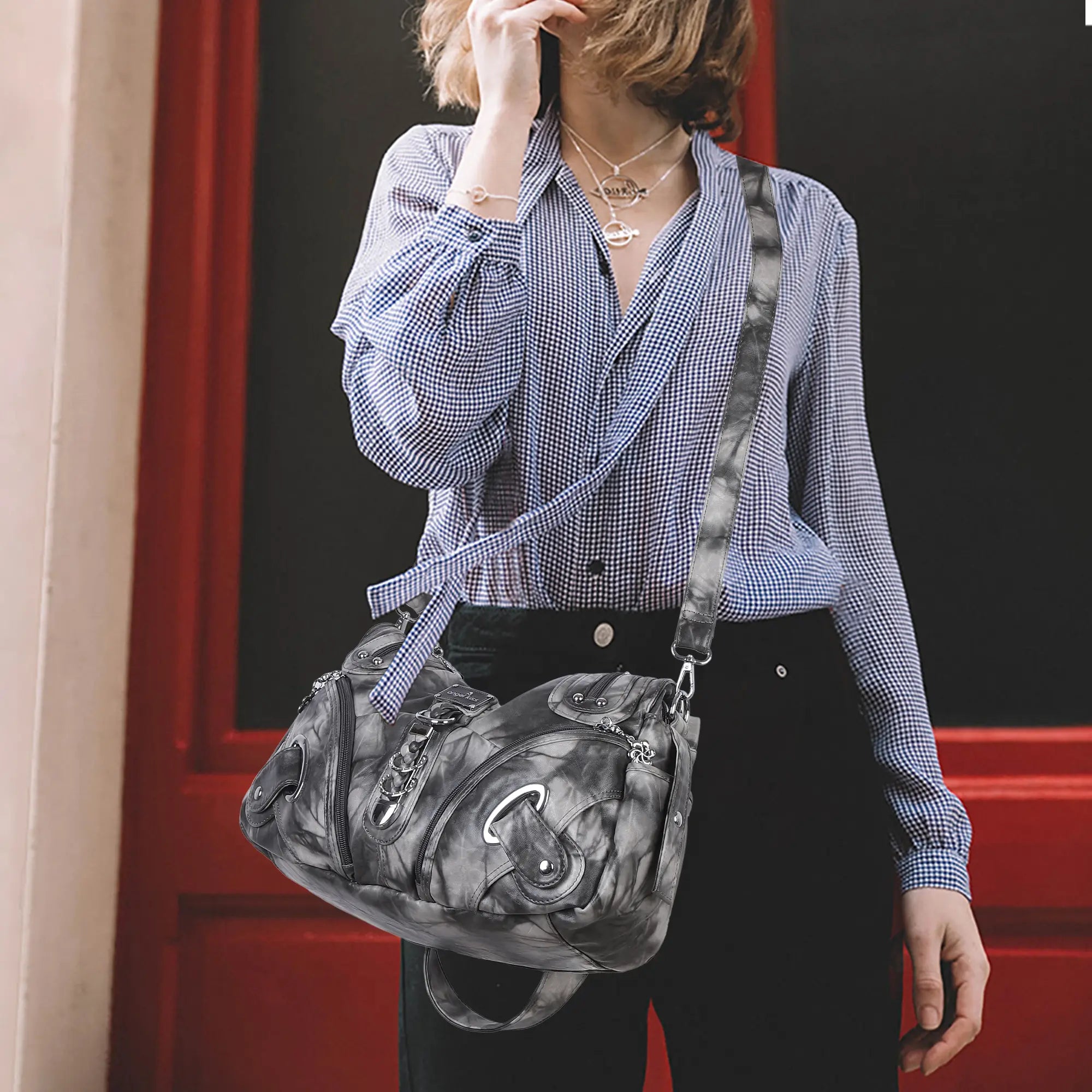 Cloud-Inspired Tie-Dye Large Hobo Shoulder Bag