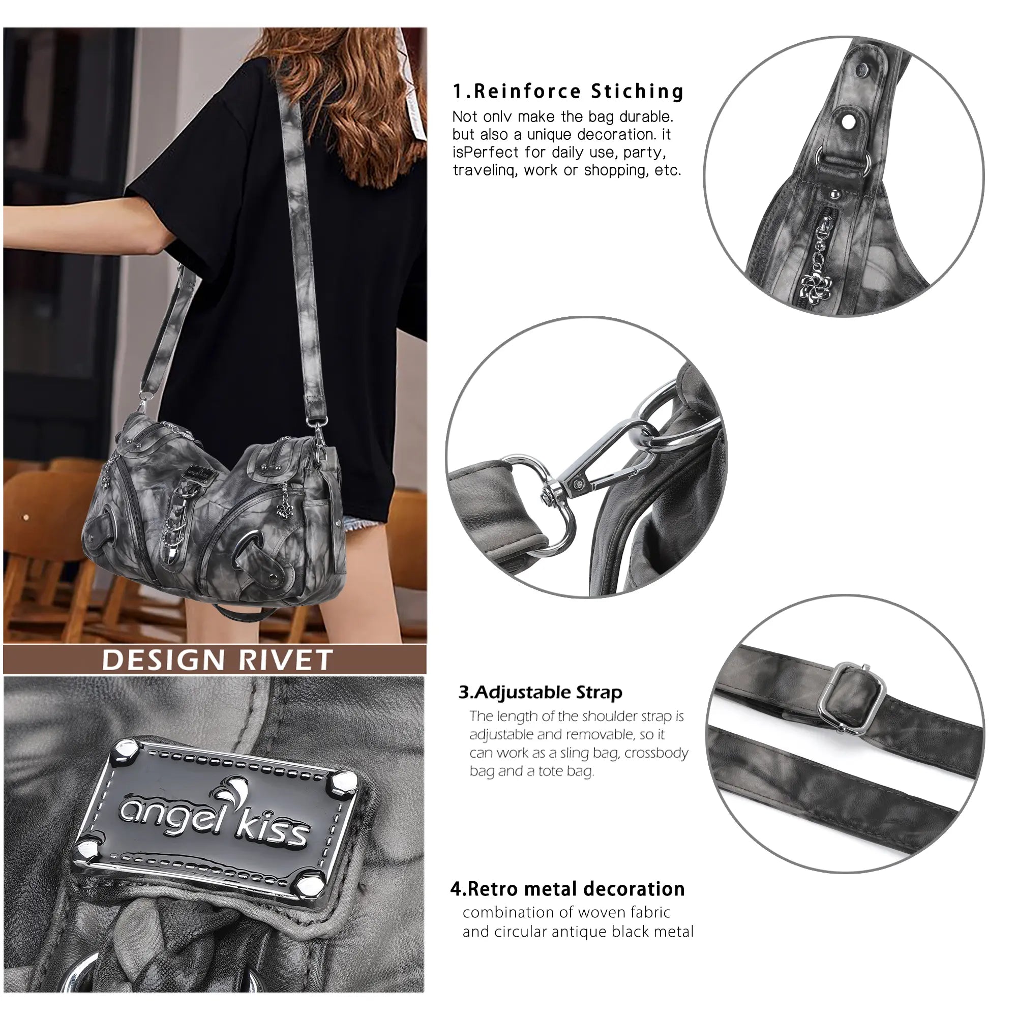 Cloud-Inspired Tie-Dye Large Hobo Shoulder Bag