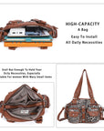 Leopard Print Multi-Pocket Shoulder Bag with Studded Buckle Details