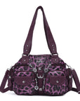 Leopard Print Multi-Pocket Shoulder Bag with Studded Buckle Details