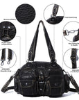 Multi-Pocket Shoulder Bag with Buckle Details and Adjustable Strap