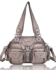 Small Double-Handle Shoulder Bag with Multiple Front Pockets