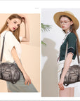 Small Double-Handle Shoulder Bag with Multiple Front Pockets