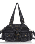 Multi-Pocket Shoulder Bag with Buckle Details and Adjustable Strap