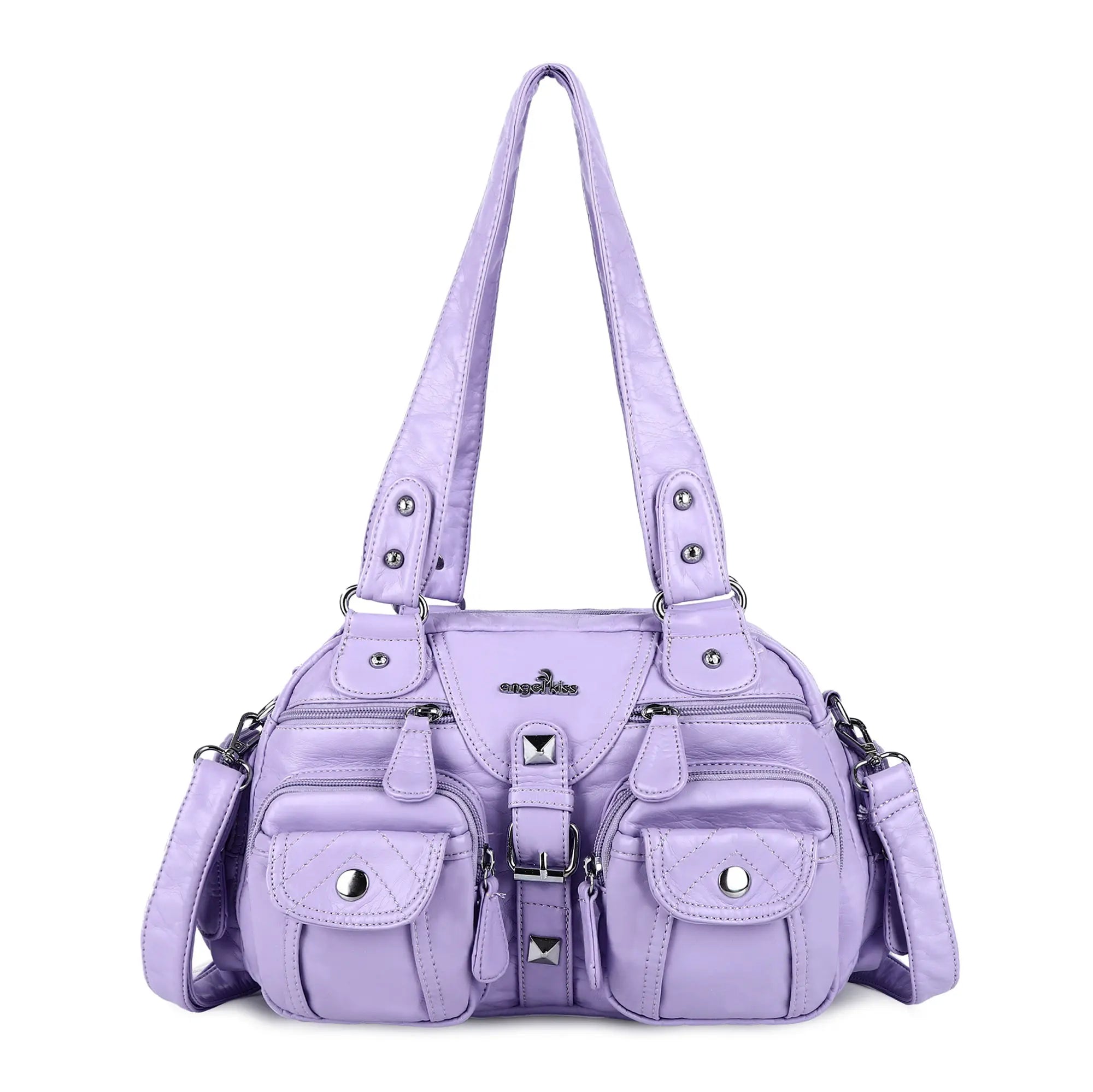 Leopard Print Multi-Pocket Shoulder Bag with Studded Buckle Details