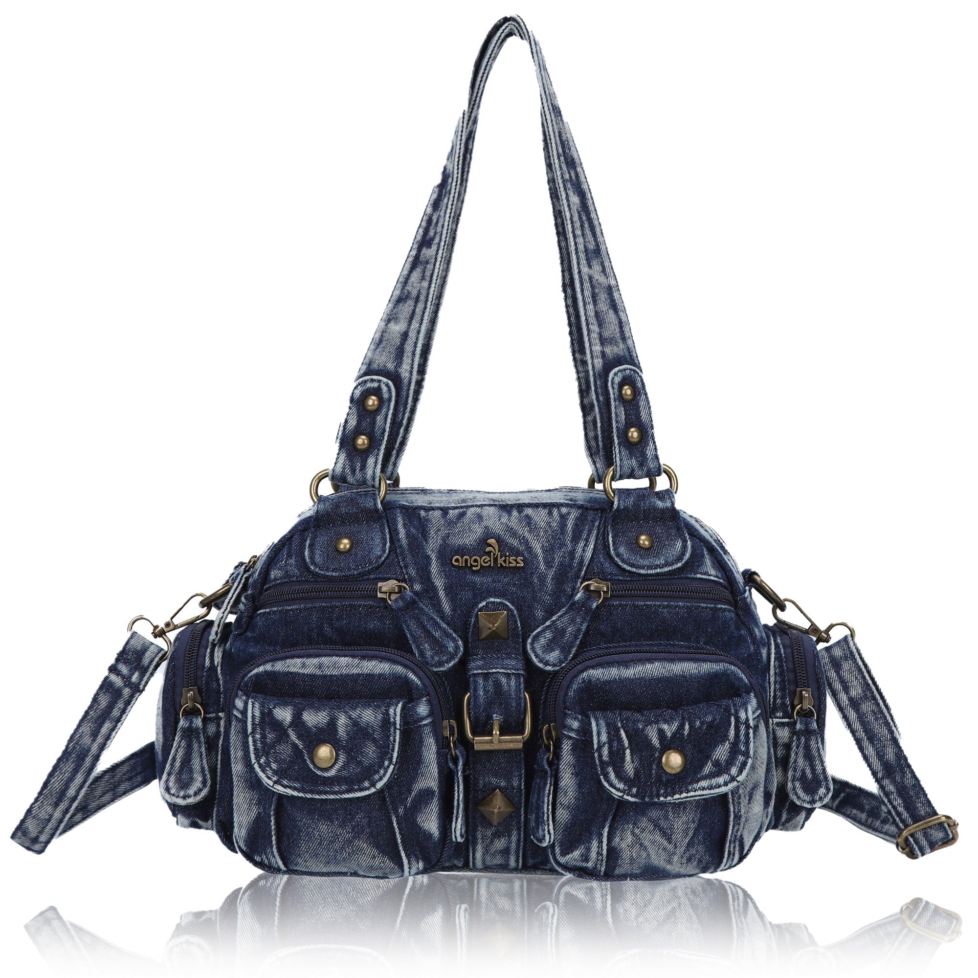 Multi-Pocket Shoulder Bag with Buckle Details and Adjustable Strap