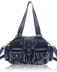 Multi-Pocket Shoulder Bag with Buckle Details and Adjustable Strap