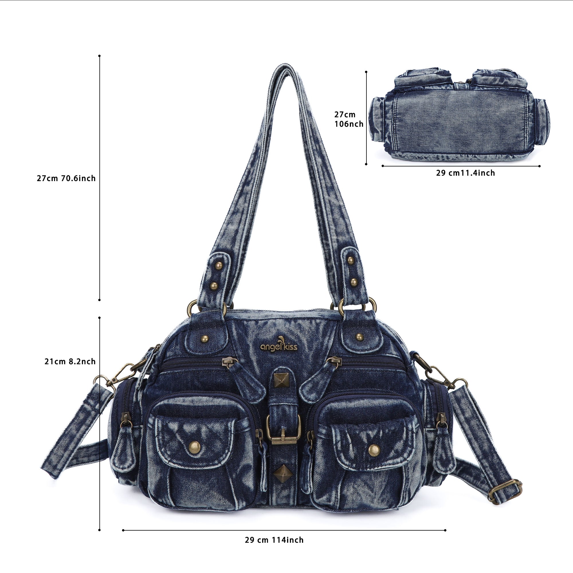 Multi-Pocket Shoulder Bag with Buckle Details and Adjustable Strap