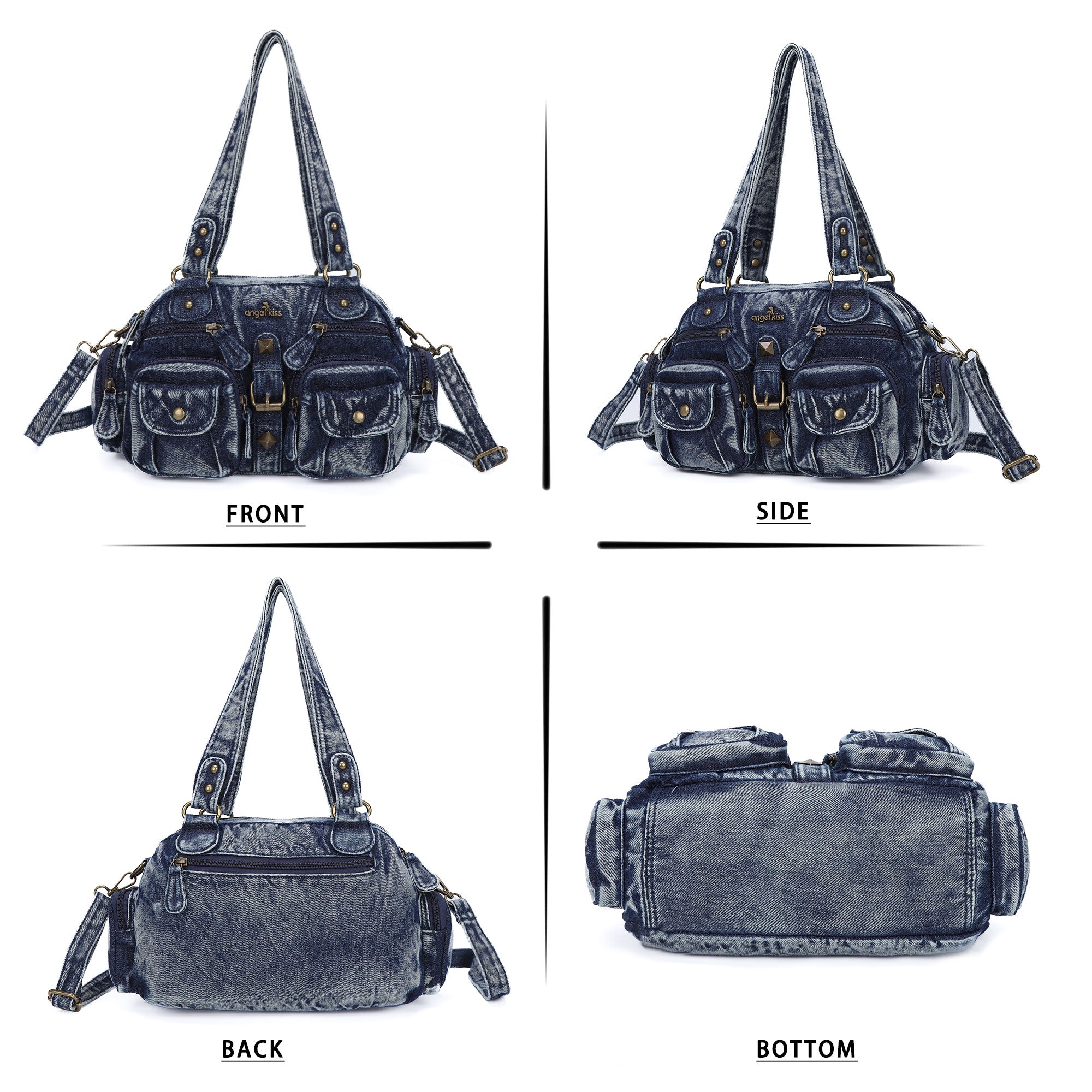 Multi-Pocket Shoulder Bag with Buckle Details and Adjustable Strap