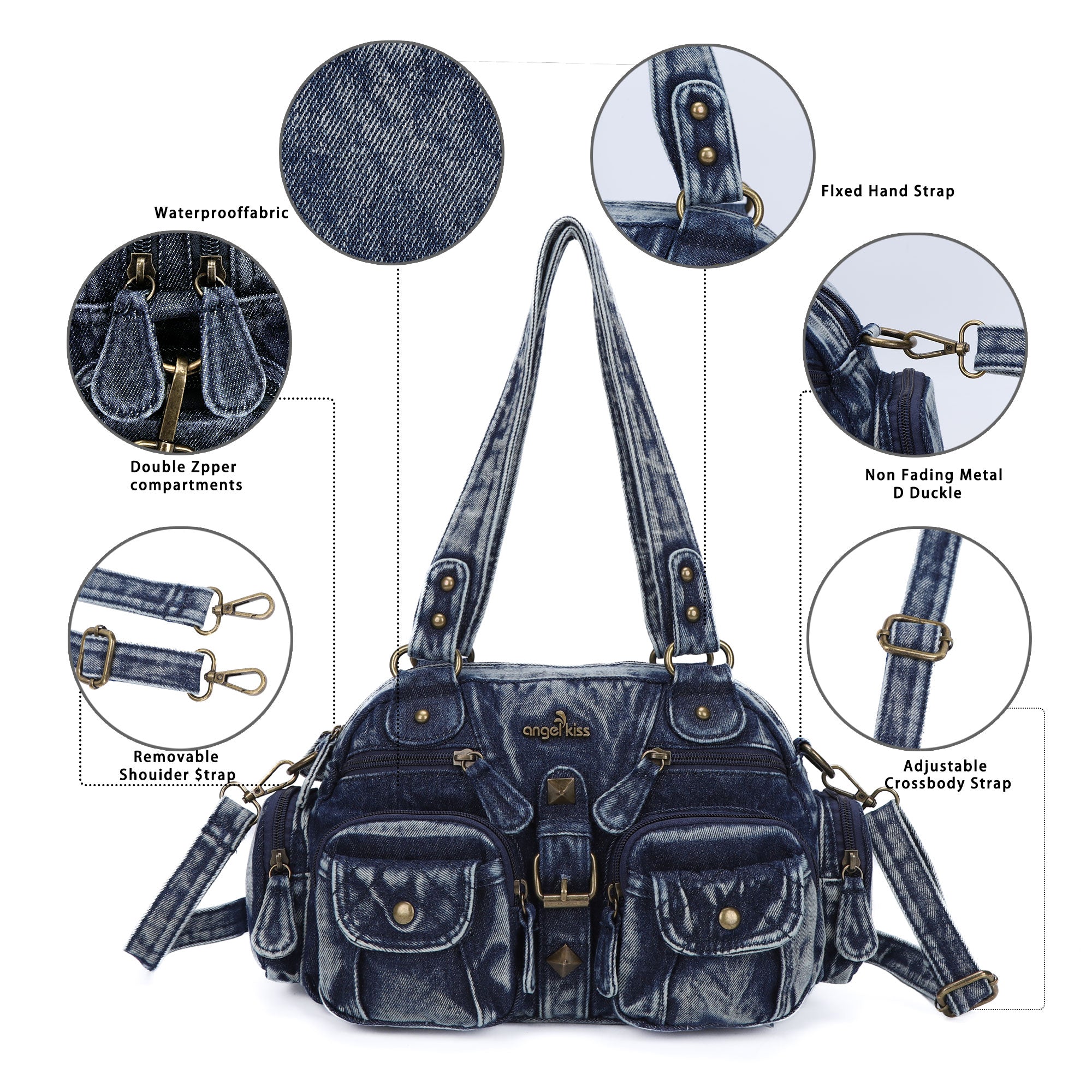 Multi-Pocket Shoulder Bag with Buckle Details and Adjustable Strap
