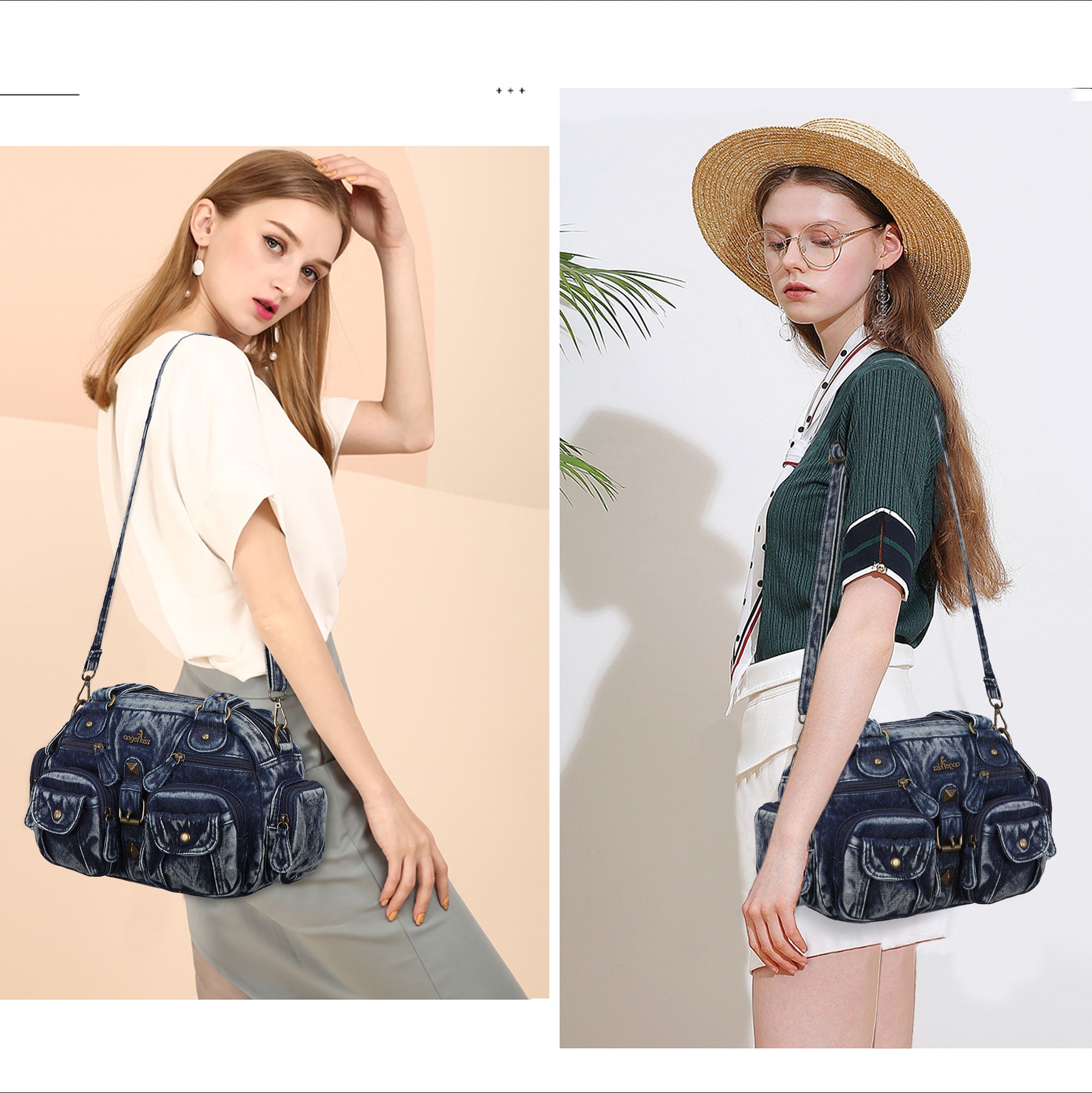 Multi-Pocket Shoulder Bag with Buckle Details and Adjustable Strap