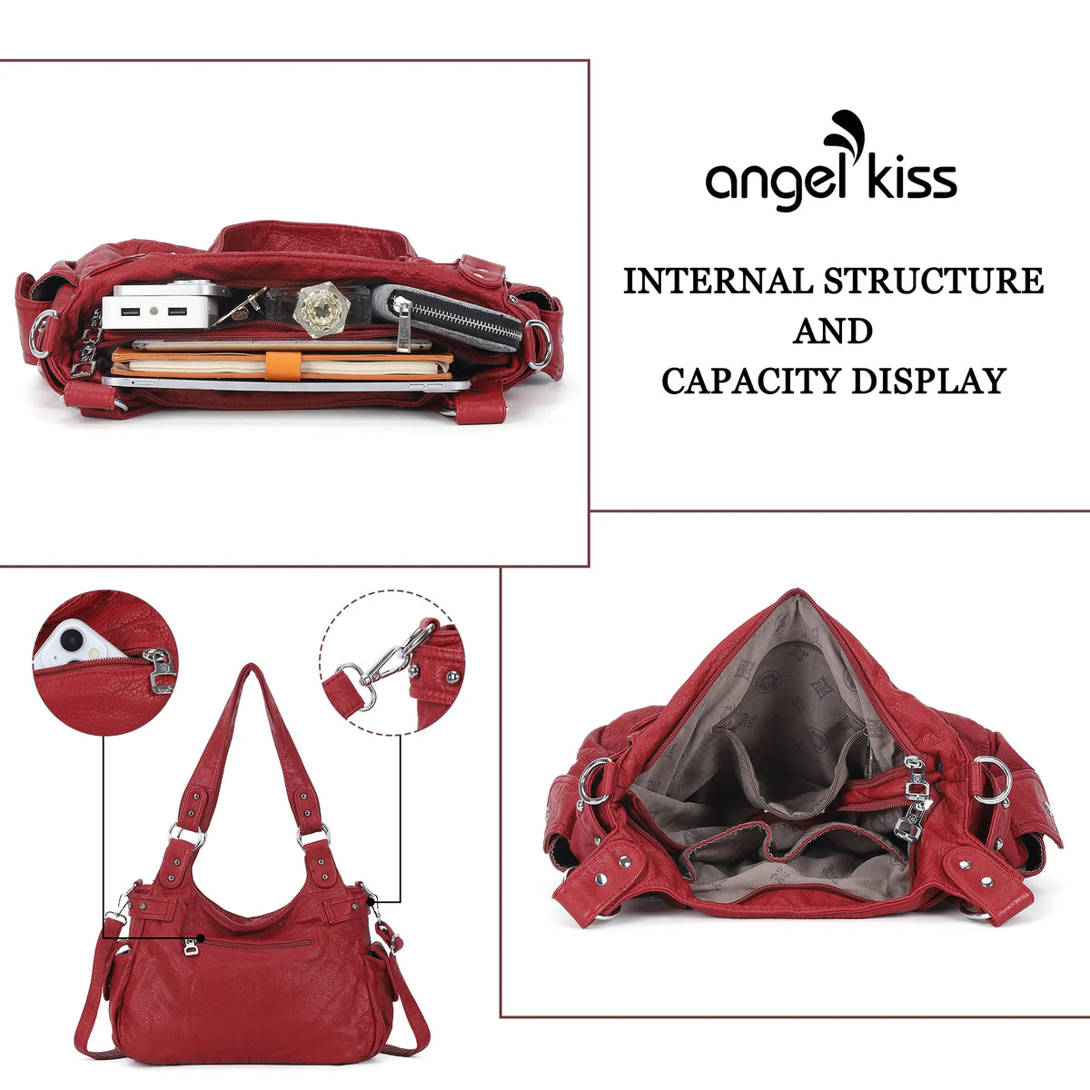 PU Multi-Zipper Classic Hobo Bags