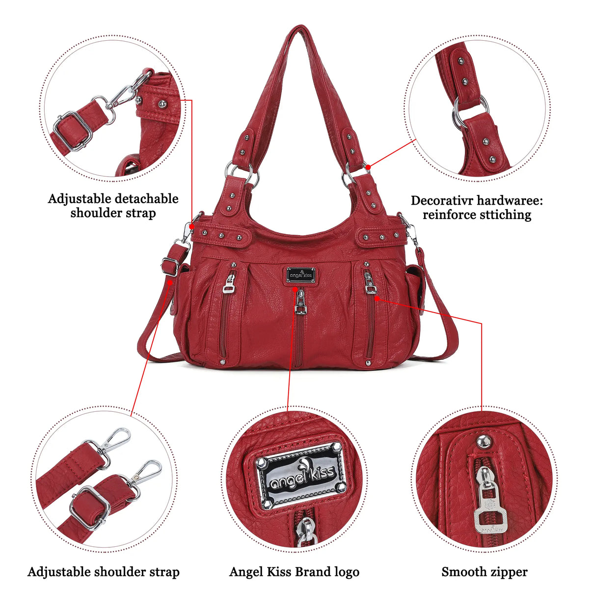 PU Multi-Zipper Classic Hobo Bags