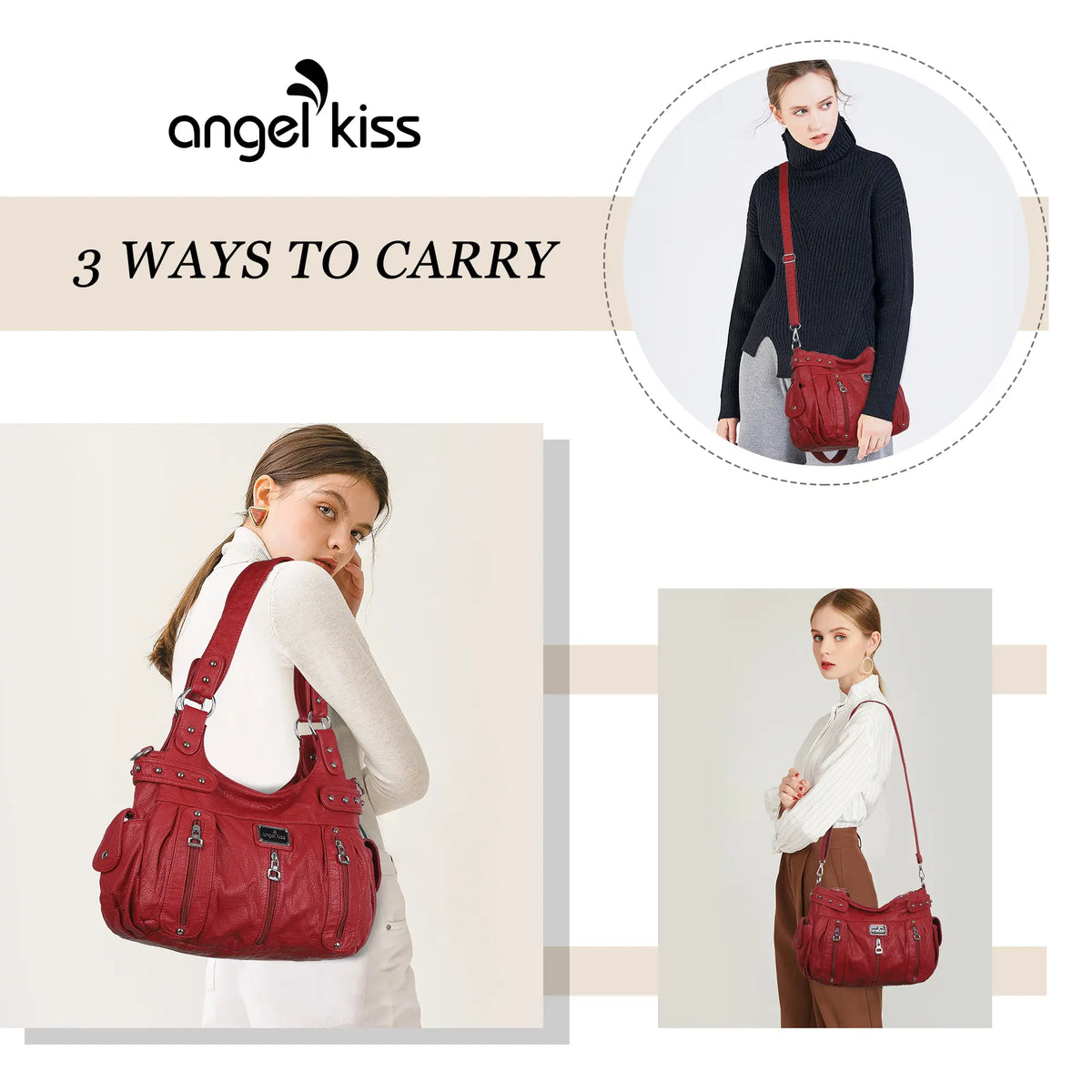 PU Multi-Zipper Classic Hobo Bags