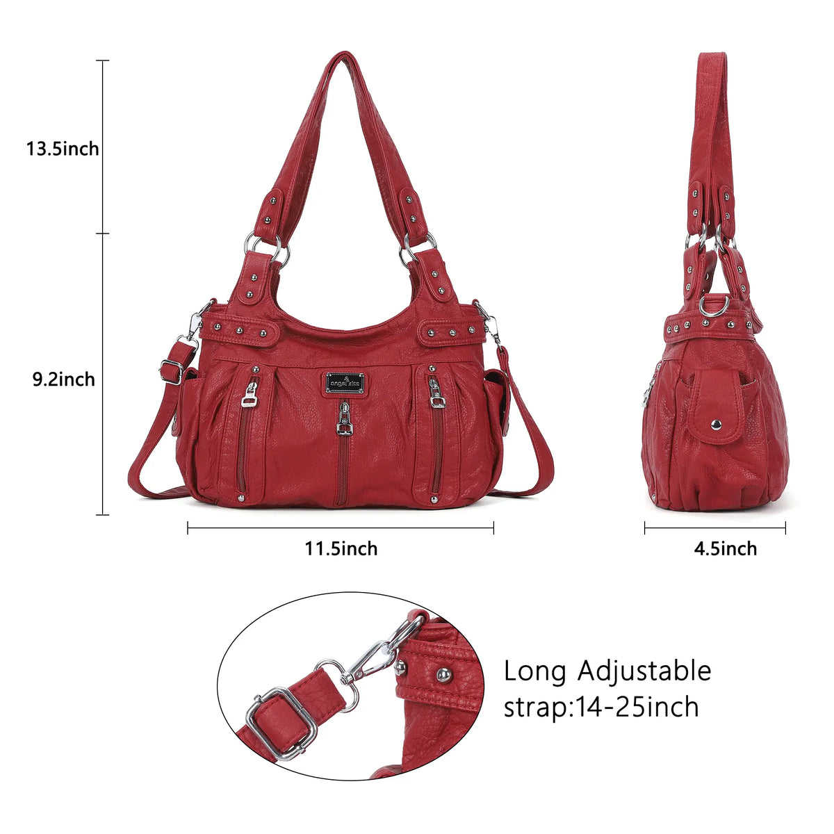 PU Multi-Zipper Classic Hobo Bags
