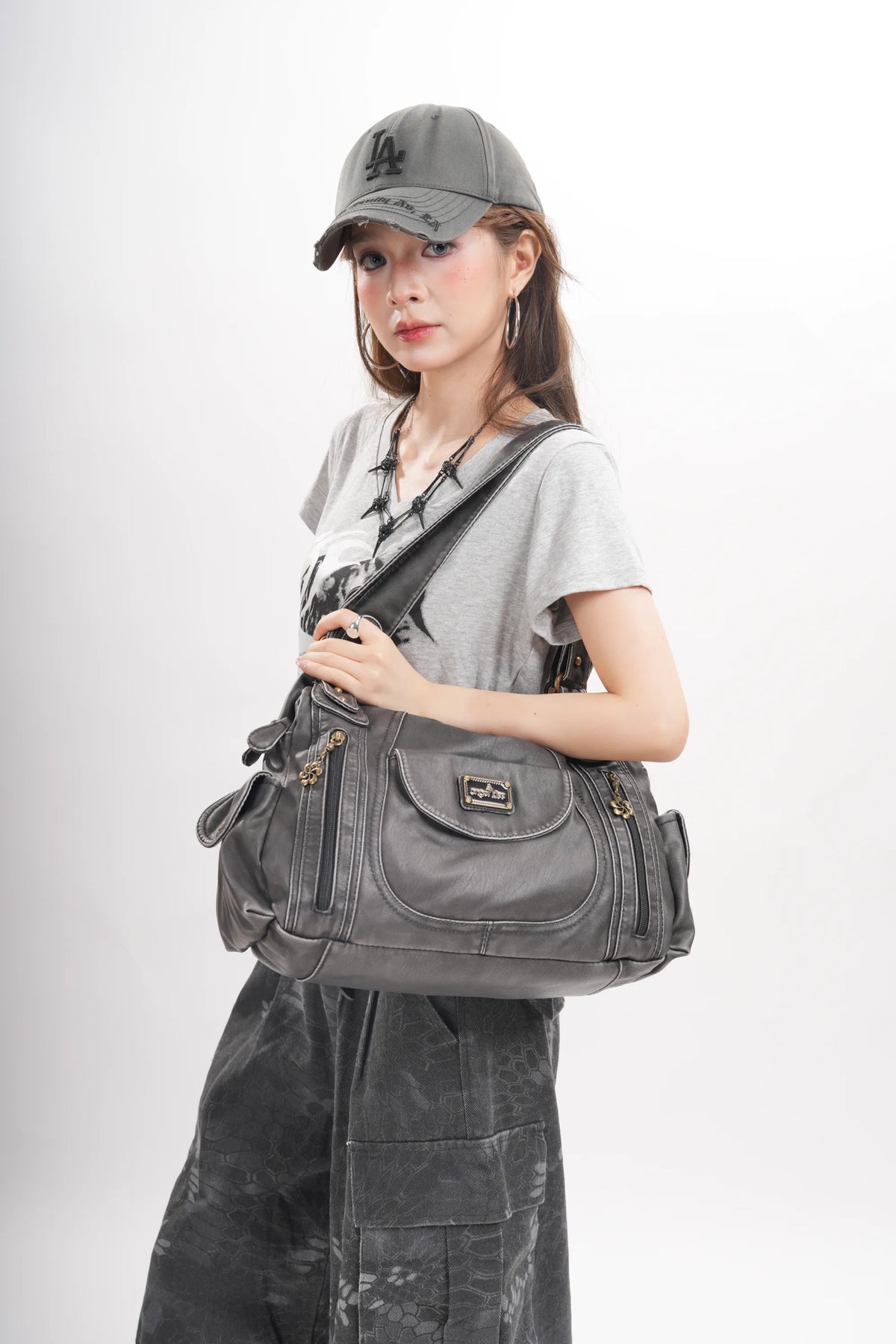 Vegan Leather Shoulder Hobo Purse with Multi-Pocket