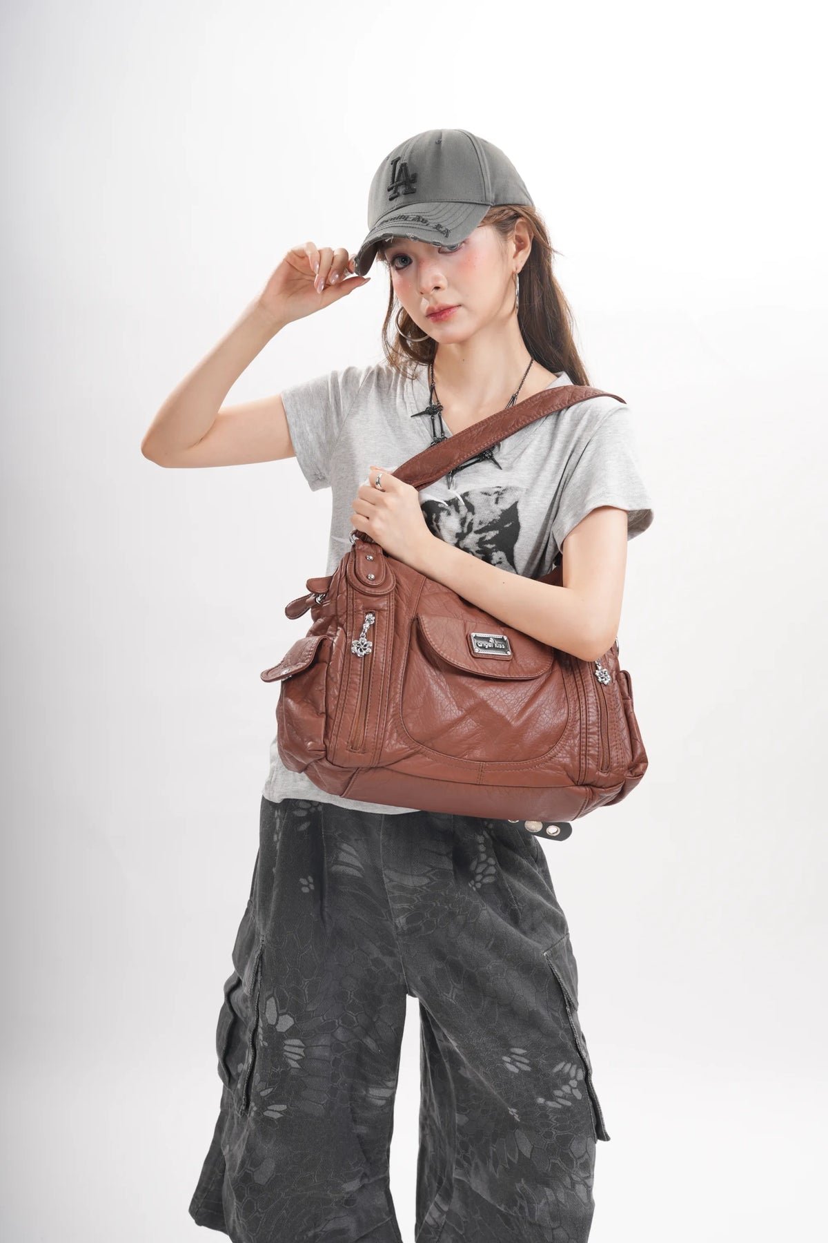 Vegan Leather Shoulder Hobo Purse with Multi-Pocket