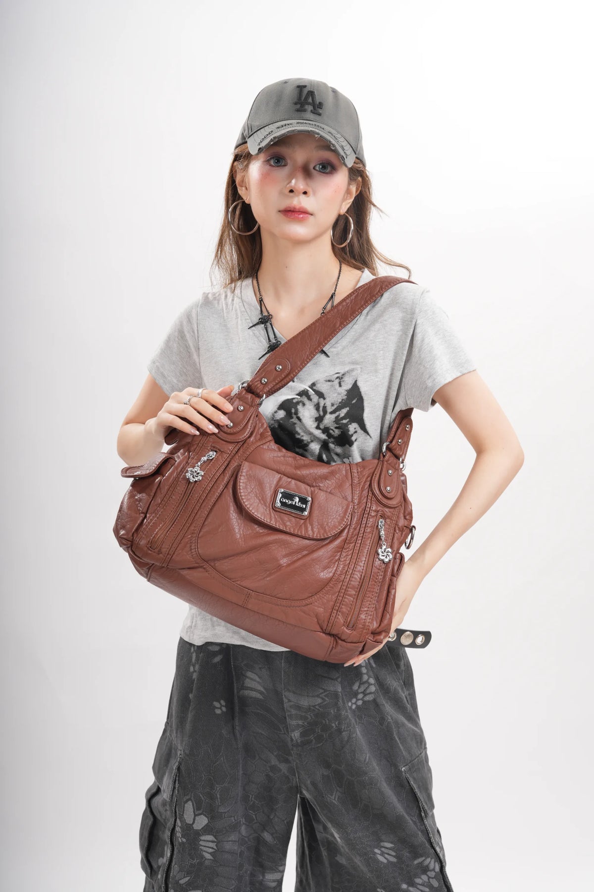 Vegan Leather Shoulder Hobo Purse with Multi-Pocket