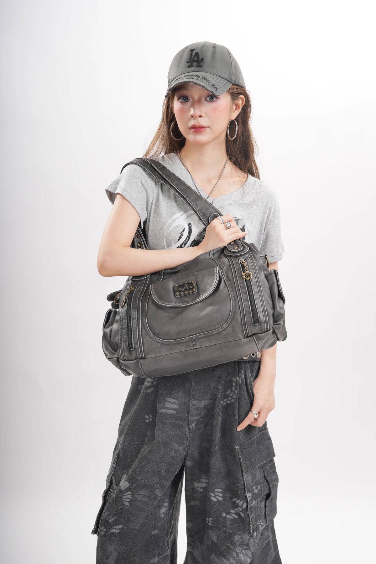 Vegan Leather Shoulder Hobo Purse with Multi-Pocket