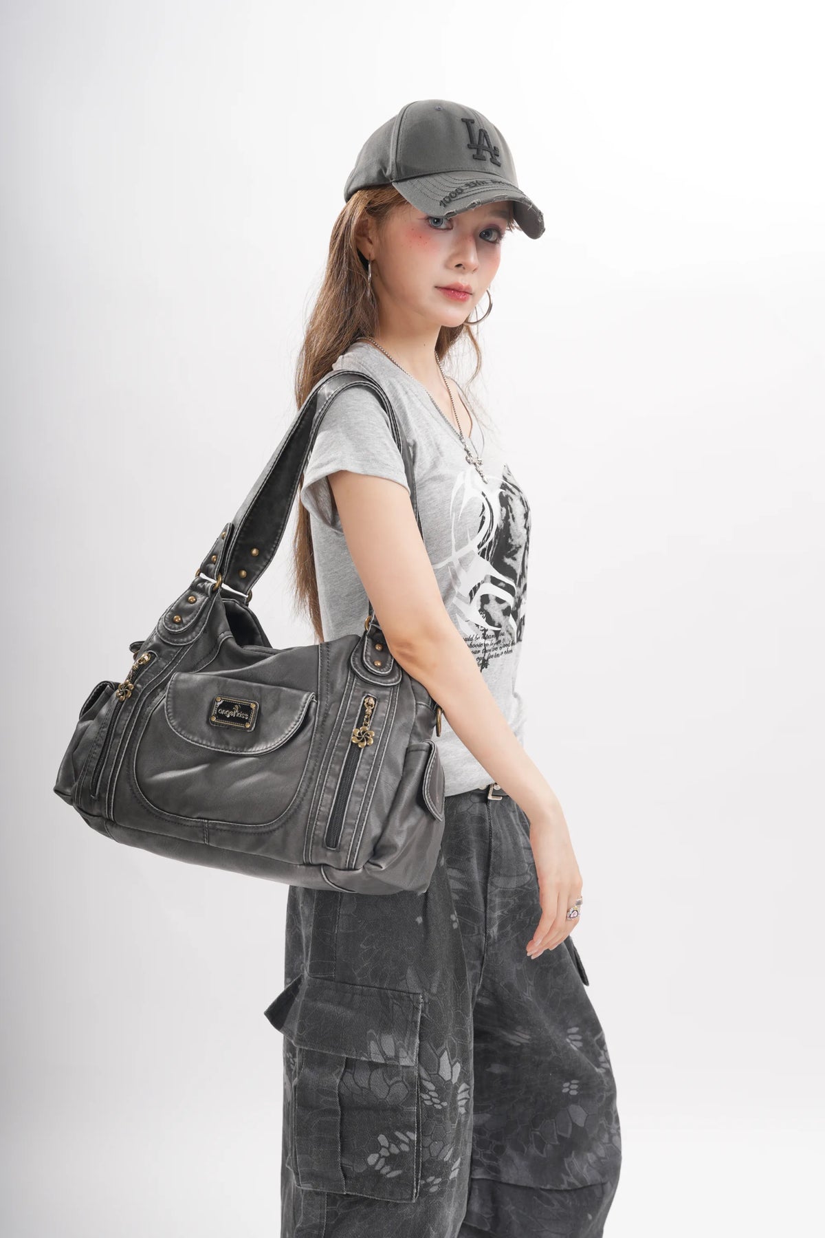 Vegan Leather Shoulder Hobo Purse with Multi-Pocket