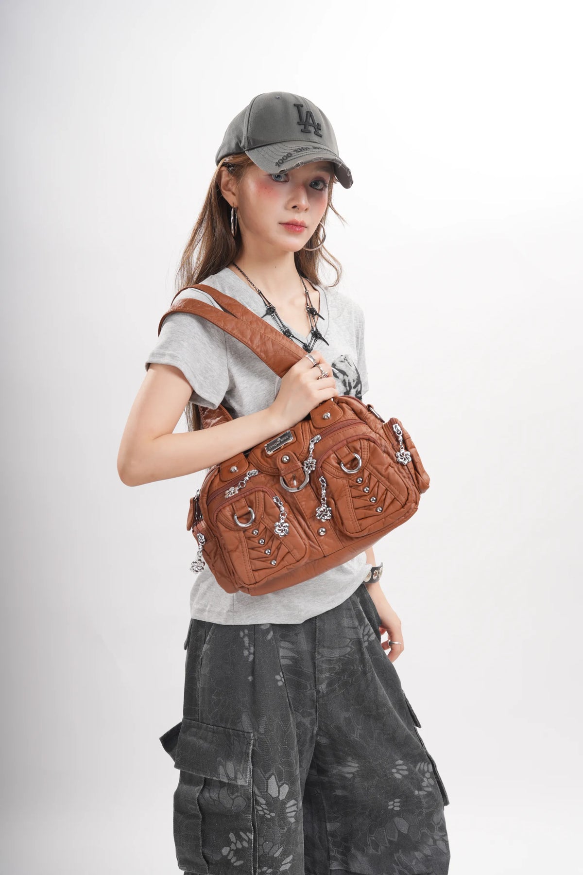 Multi-Pocket Top Handle Shoulder Purse for Women