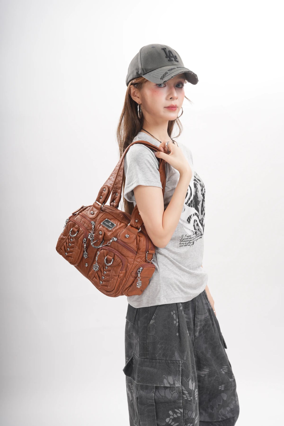 Multi-Pocket Top Handle Shoulder Purse for Women