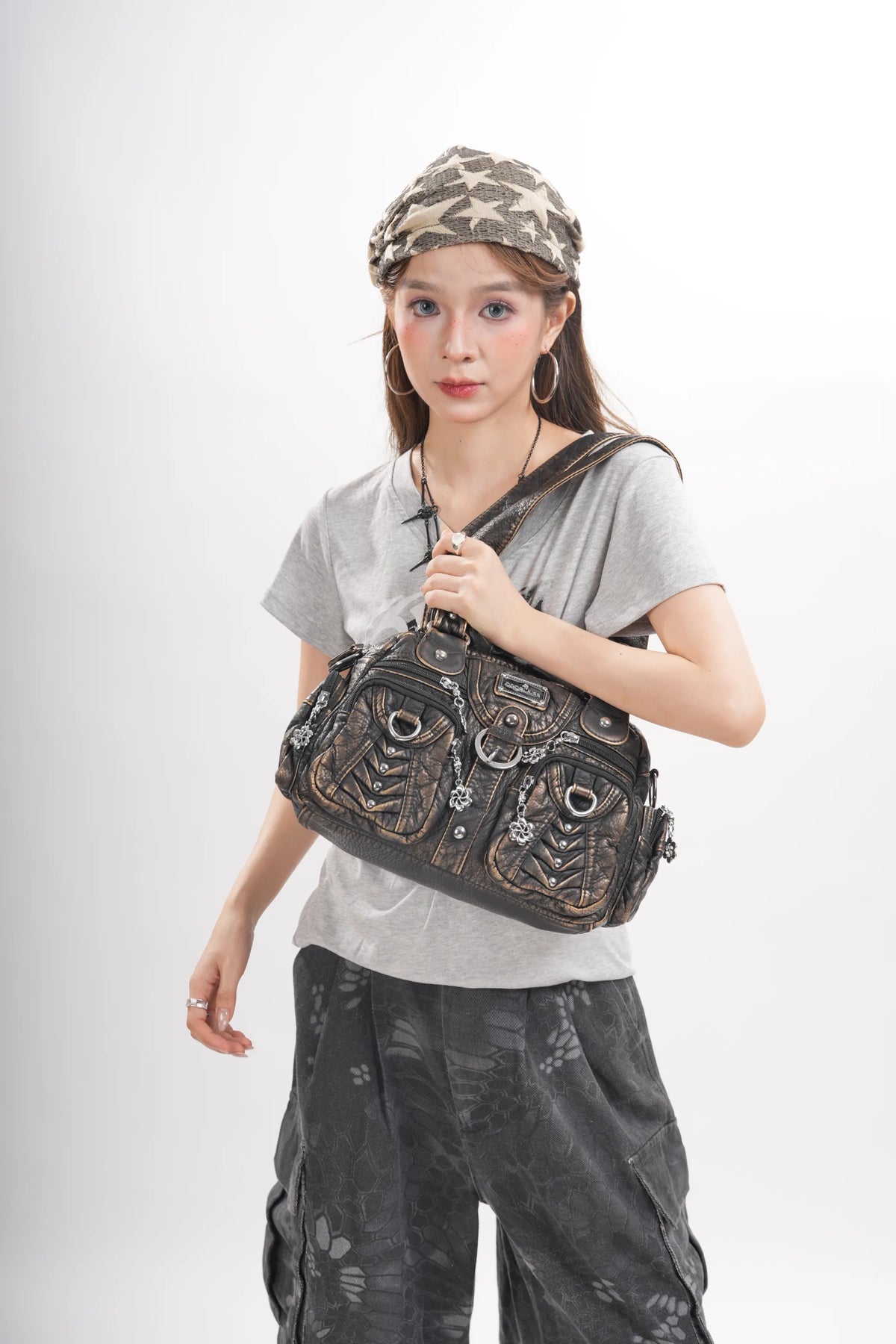 Multi-Pocket Top Handle Shoulder Purse for Women