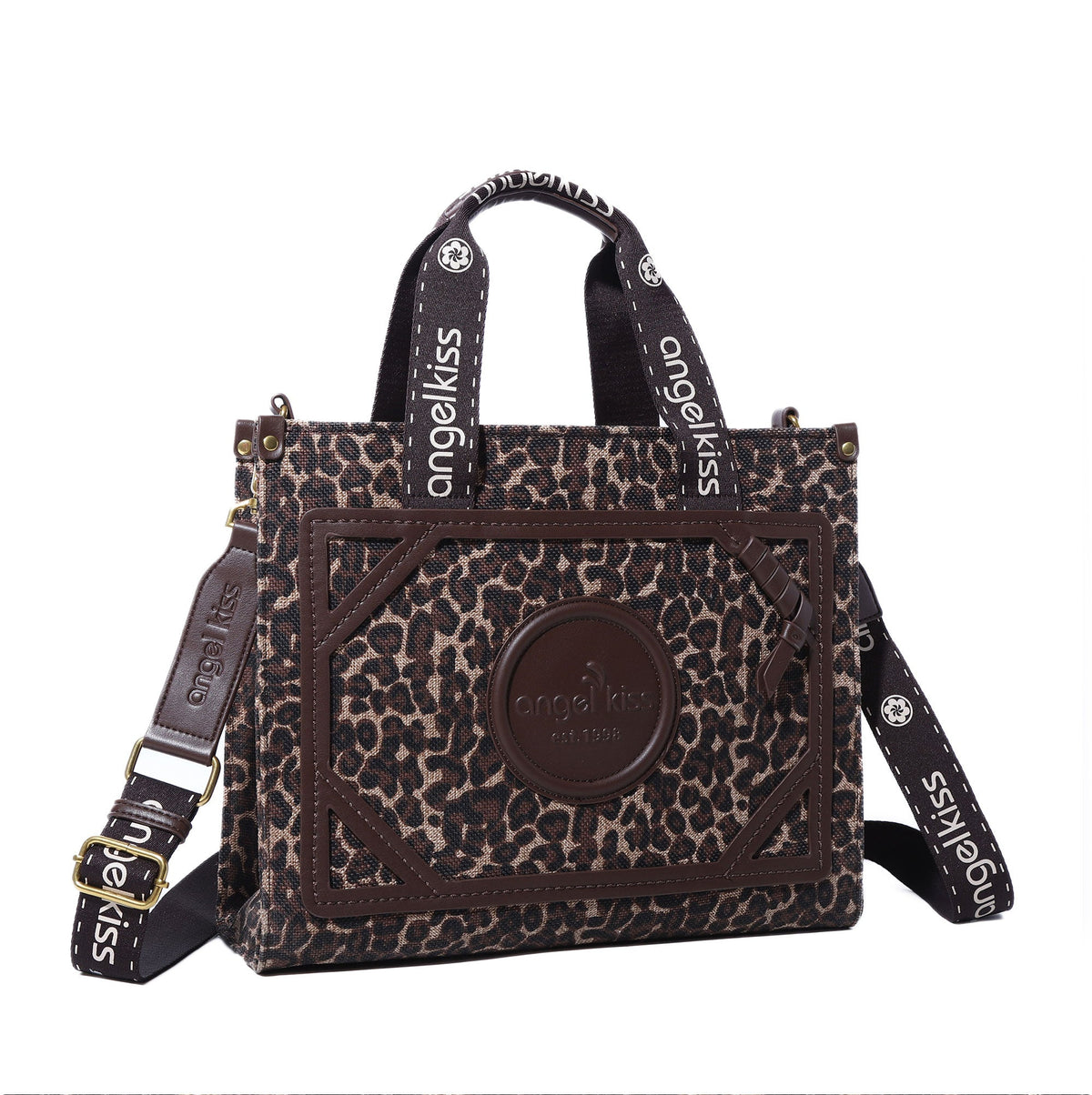 Vintage leopard print tote shoulder bag-Angelkiss Bag