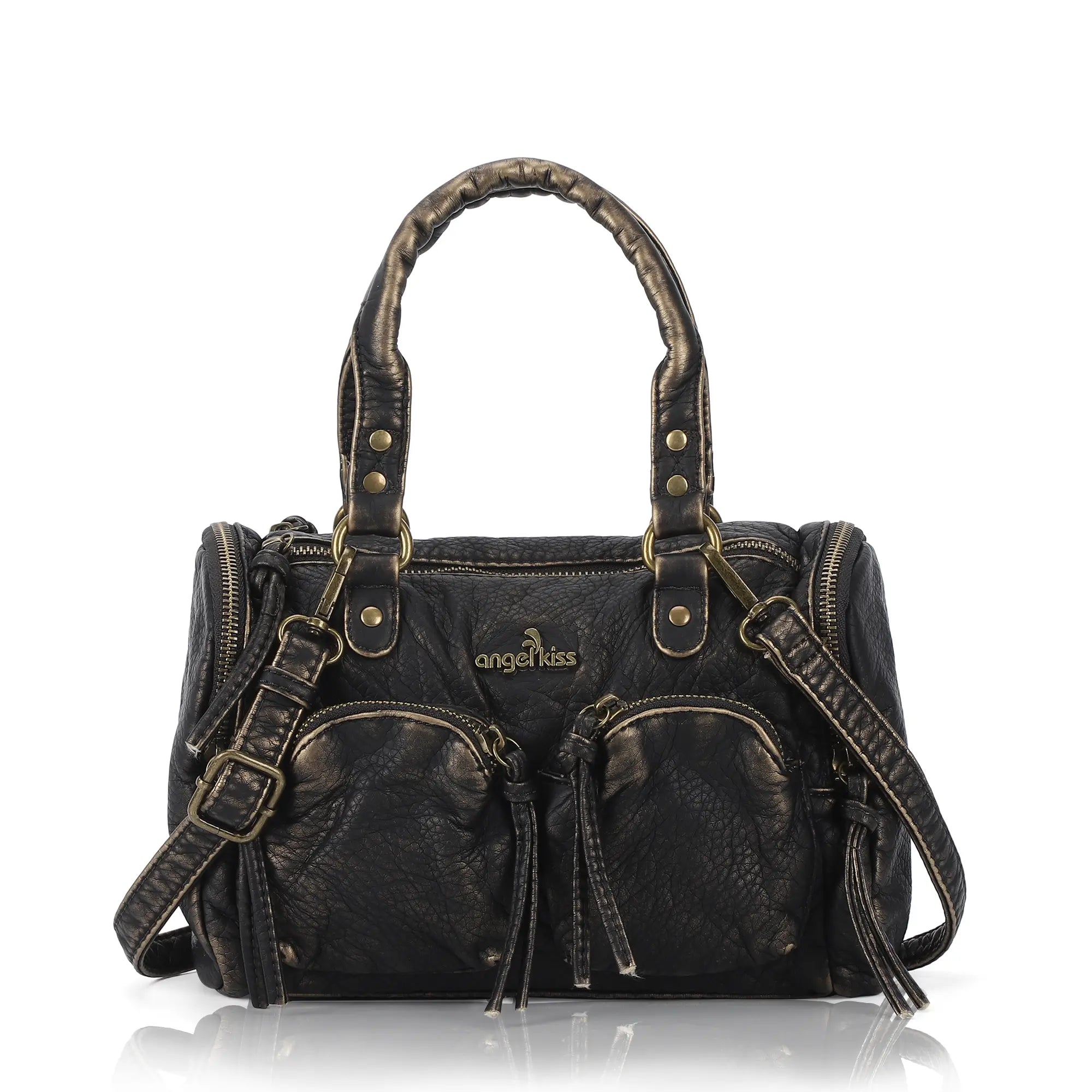 Grunge Style Top Handle Handbag – Studded Biker Shoulder Purse