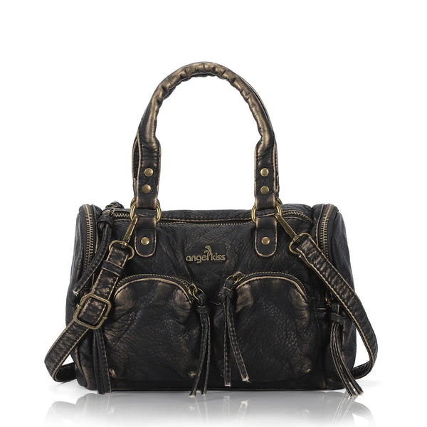 Grunge Style Top Handle Handbag – Studded Biker Shoulder Purse