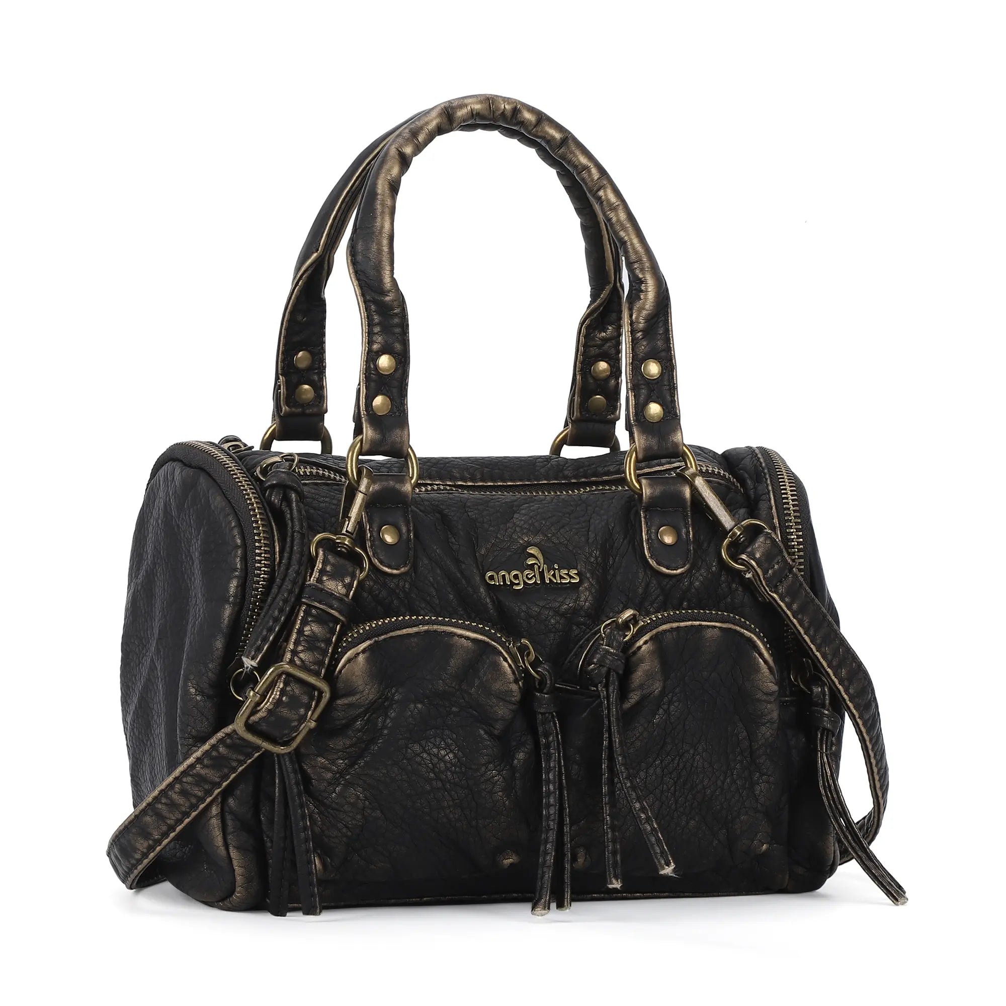 Grunge Style Top Handle Handbag – Studded Biker Shoulder Purse
