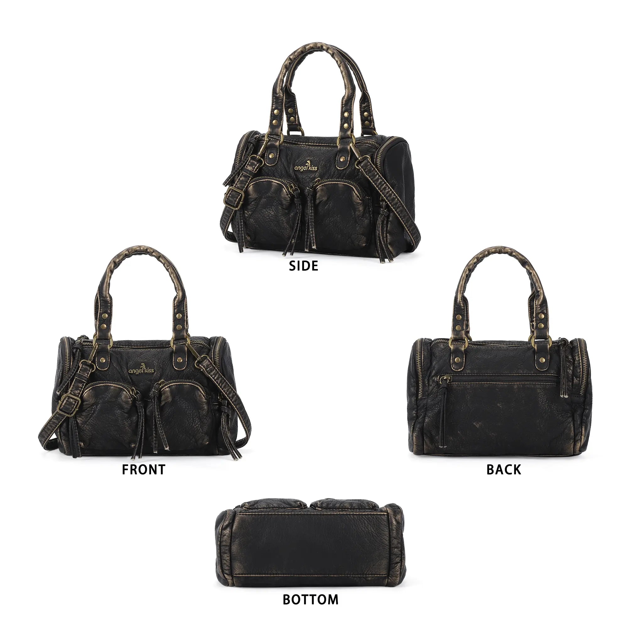 Grunge Style Top Handle Handbag – Studded Biker Shoulder Purse
