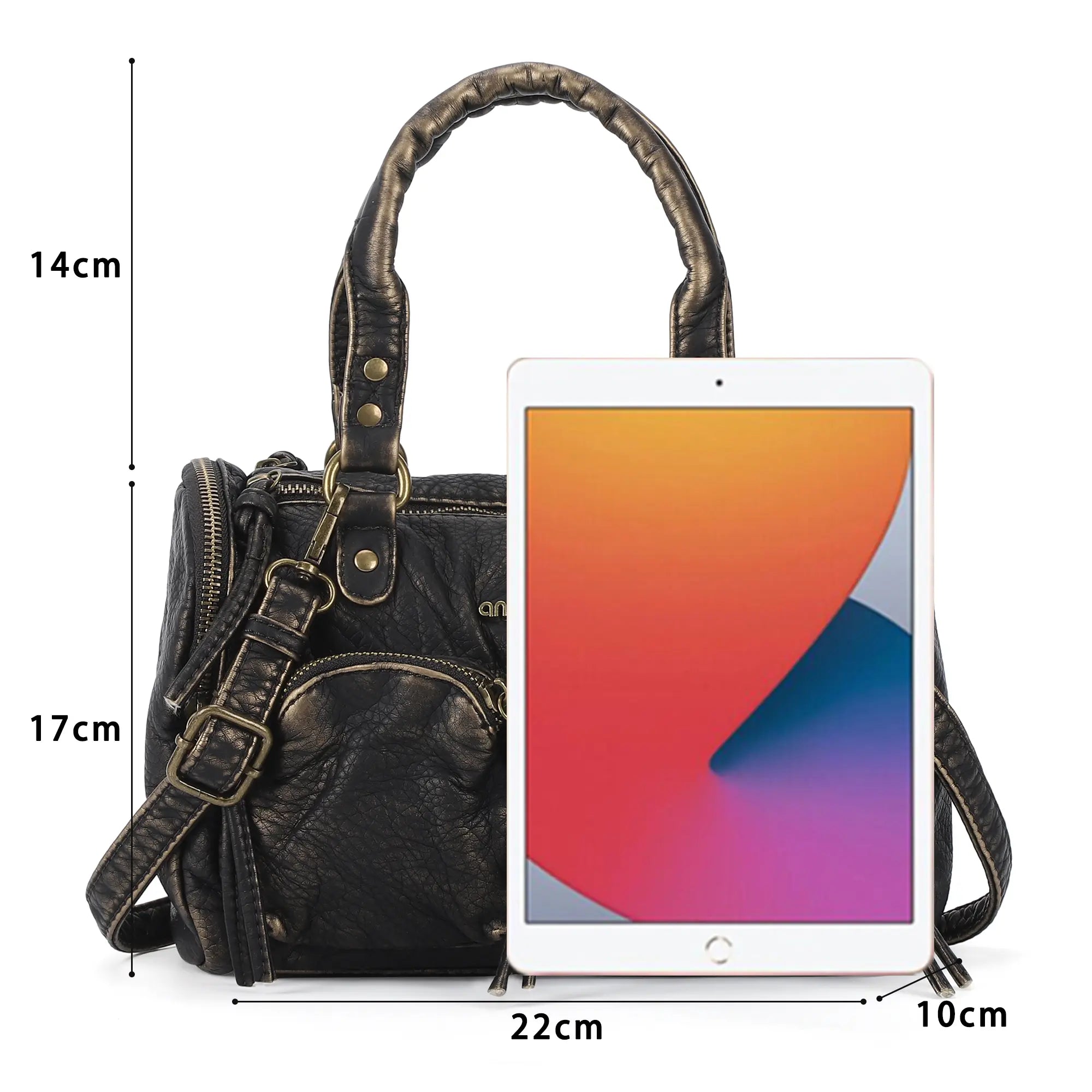 Grunge Style Top Handle Handbag – Studded Biker Shoulder Purse