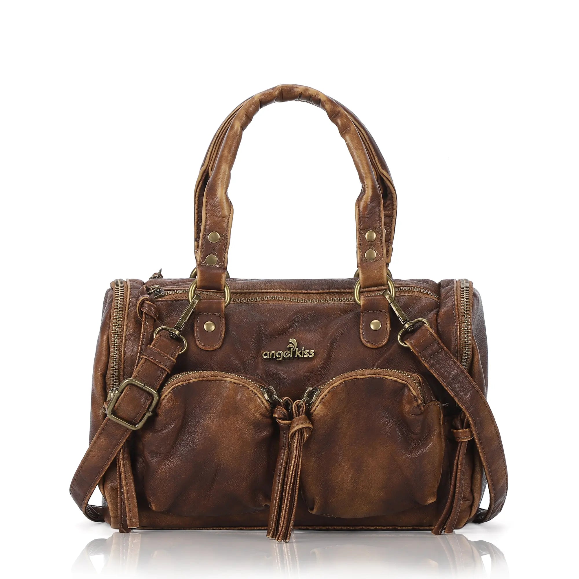 Grunge Style Top Handle Handbag – Studded Biker Shoulder Purse