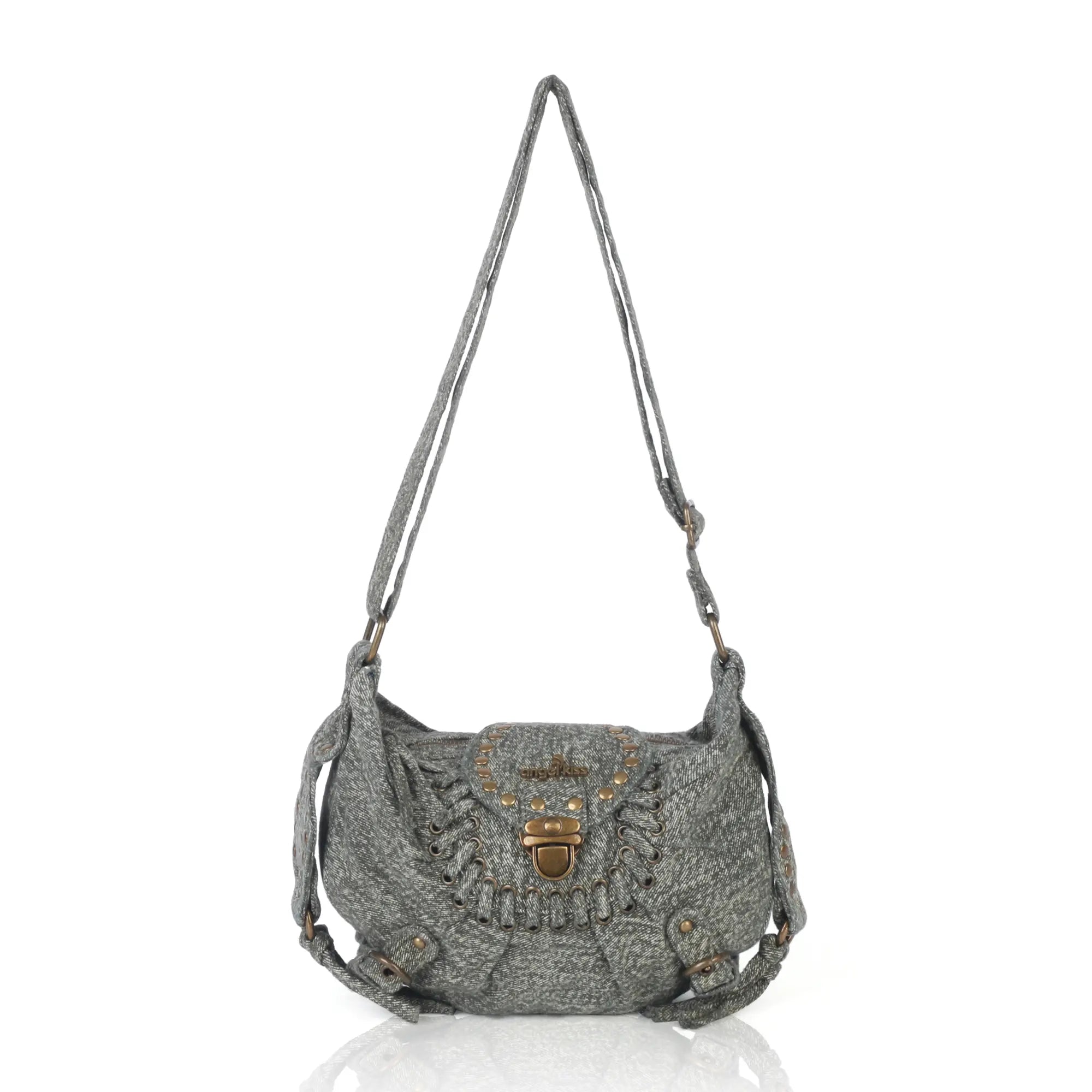 Western Studded Denim Shoulder &amp; Crossbody Bag
