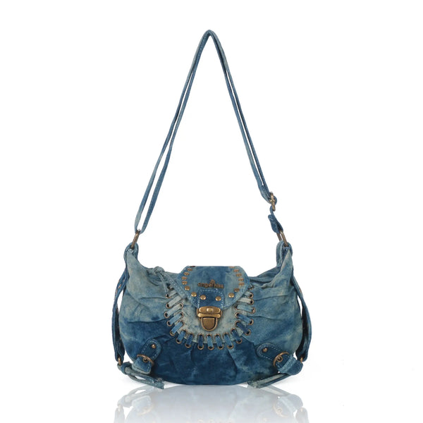 Western Studded Denim Shoulder & Crossbody Bag