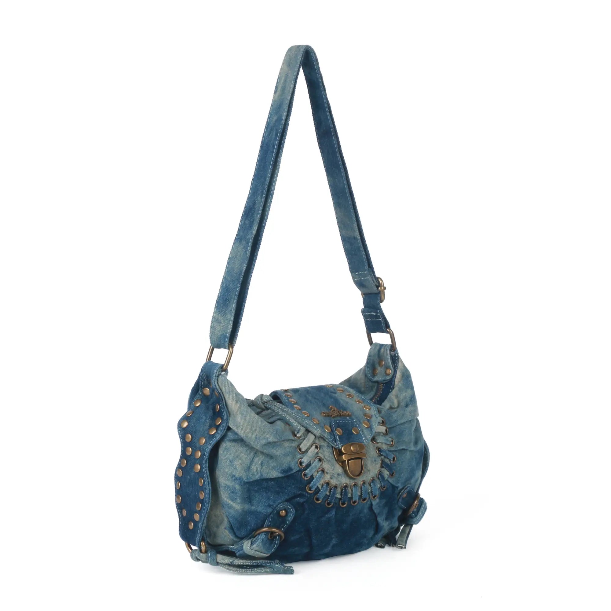 Western Studded Denim Shoulder &amp; Crossbody Bag