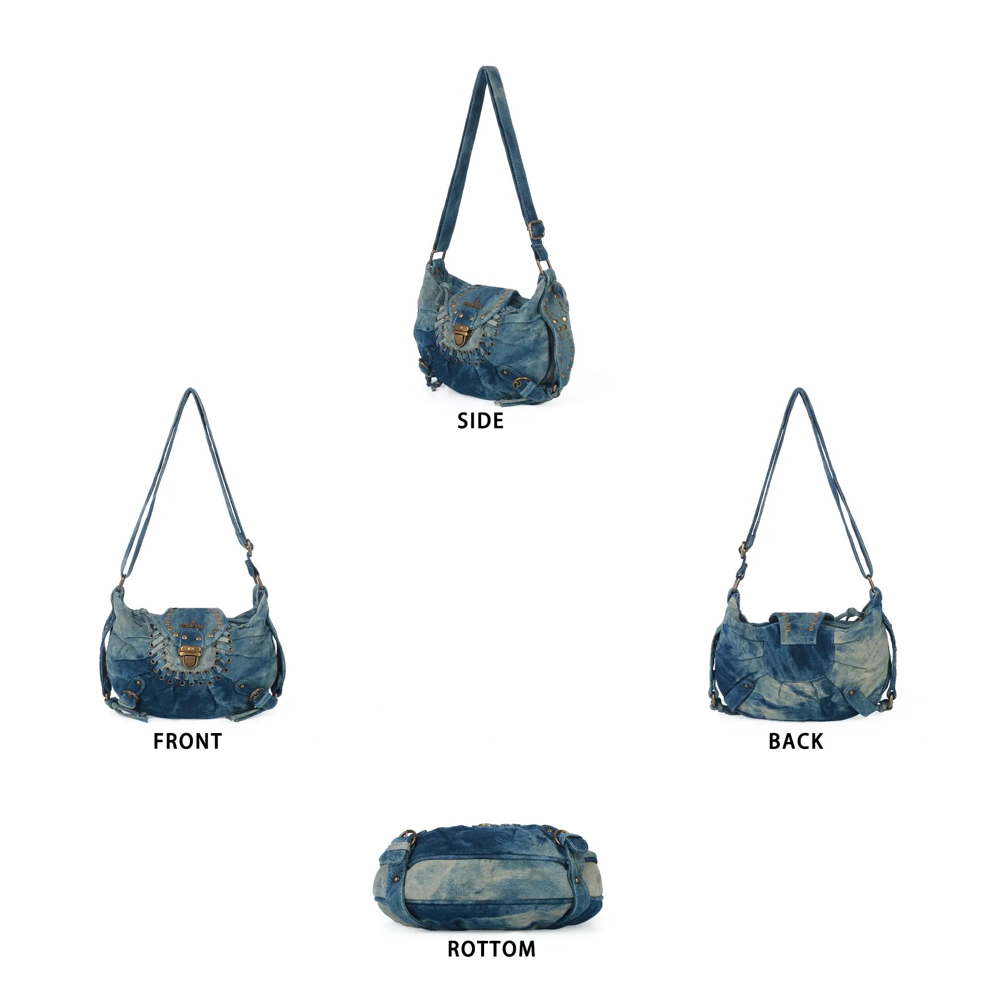 Western Studded Denim Shoulder &amp; Crossbody Bag