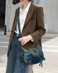 Western Studded Denim Shoulder & Crossbody Bag