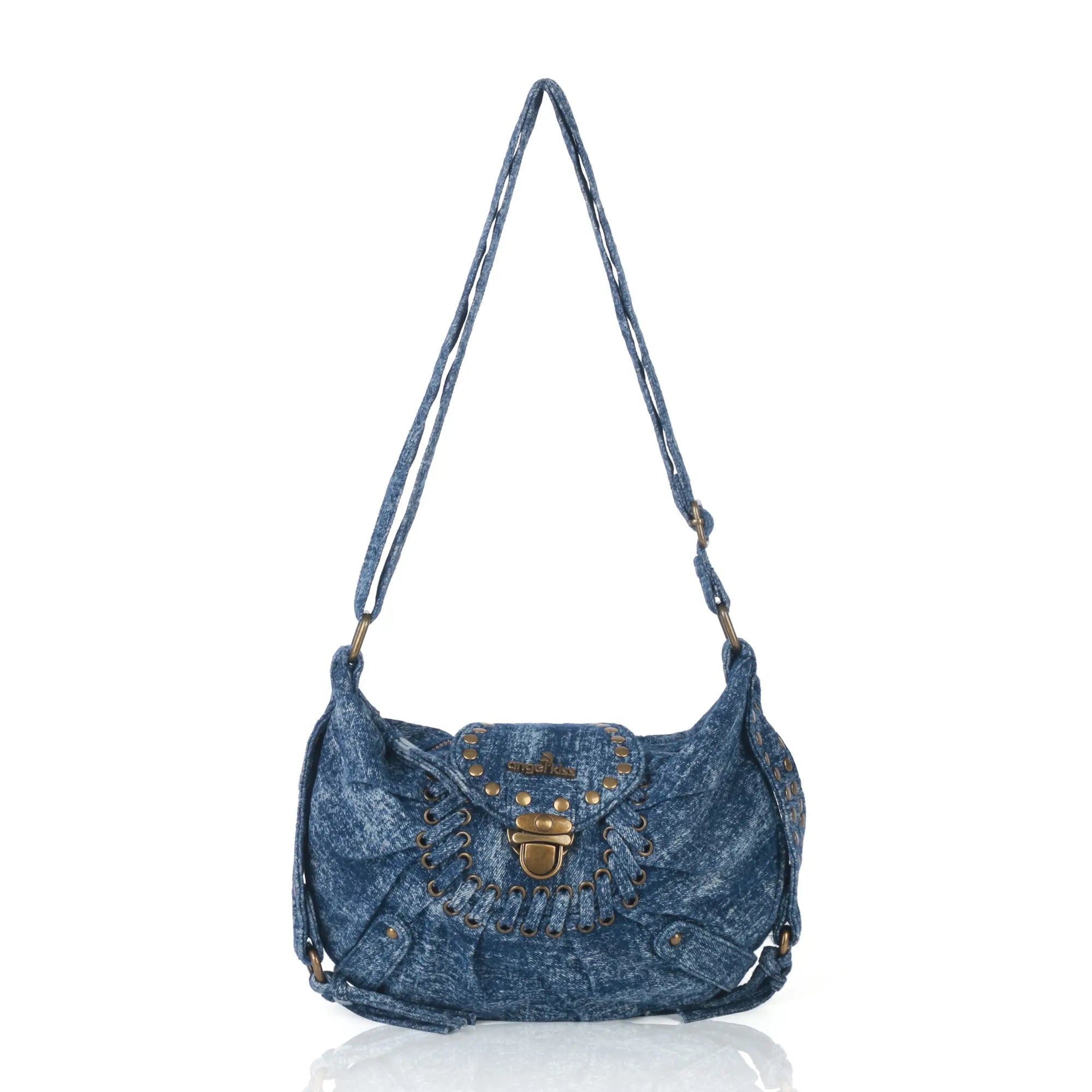 Western Studded Denim Shoulder &amp; Crossbody Bag