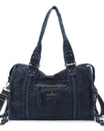 Distressed Braided Multi-Pocket Satchel Bag with Top Handles